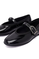 Woman Black Buckled Patent Leather Leather Babet | Derimod