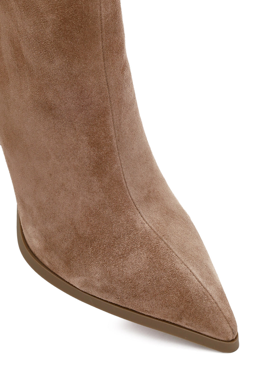 Woman Beige Zip Closure High Thin-Heeled Suede Boots
