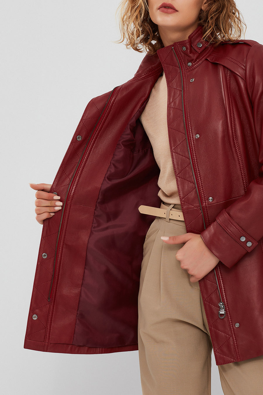 Whitney Women's Burgundy Long Leather Jacket