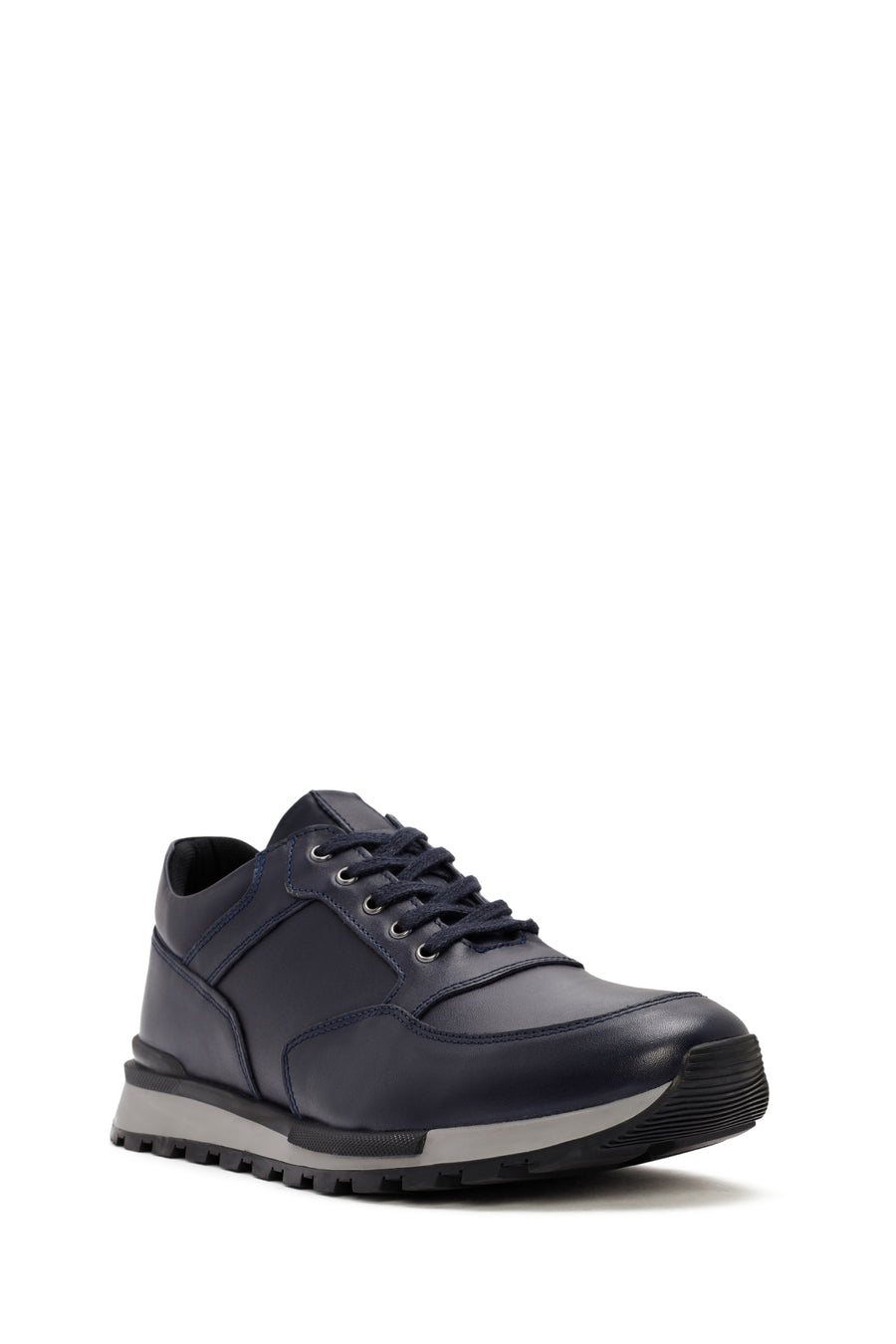 Men's Navy Blue Lace-up Leather Casual Sneaker