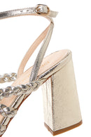 Women's Gold Leather Thick Heeled Sandals | Derimod