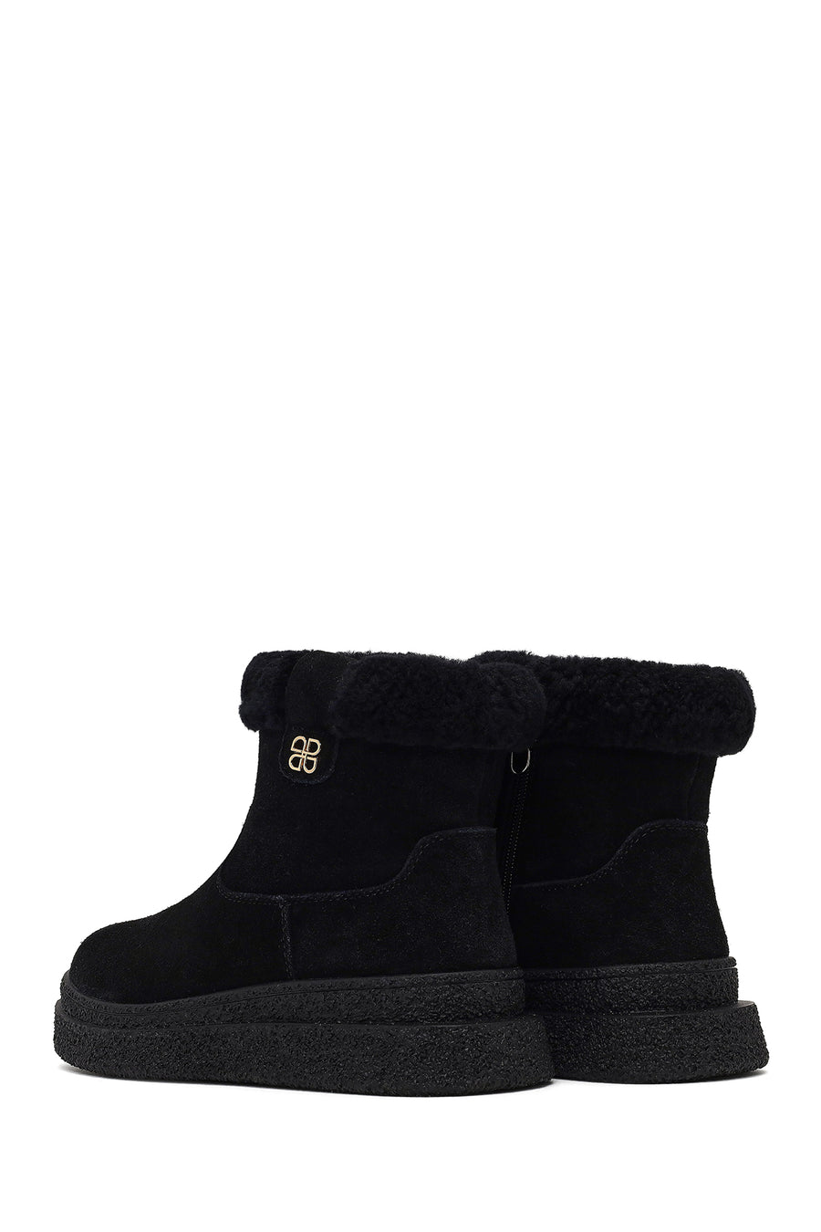 Woman Black Zip Closure Thick-Soled Suede Teddy Boots