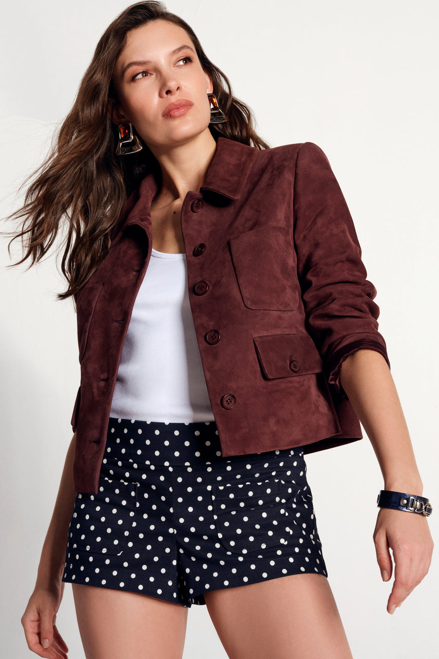 Cassandra Kadın Bordo Slim-Fit Süet Deri Ceket