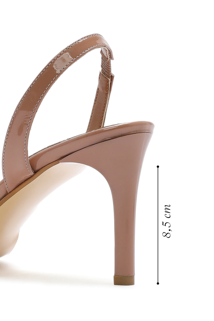 Women's Beige Slingback Patent Leather Thin Heeled Shoes