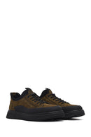 Male Khaki Lace-up Nubuck Leather Sneaker | Derimod