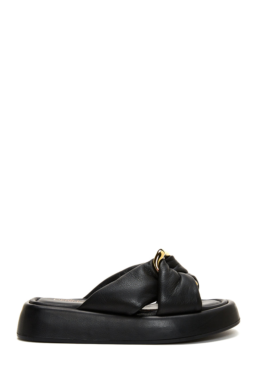 Women's Black Buckle Detailed Leather Slippers 25SFD130018 | Derimod