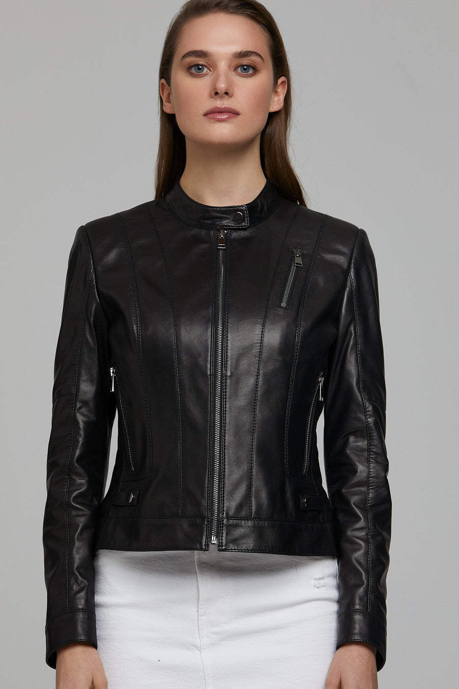 Ella Women's Black Stretch-Fit Leather Jacket
