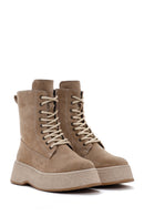 Women's Beige Thick Soled Boots Suede Leather Boots | Derimod