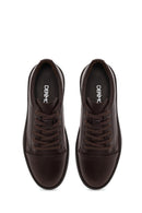 Erkek Kahverengi Bağcıklı Deri Sneaker | Derimod