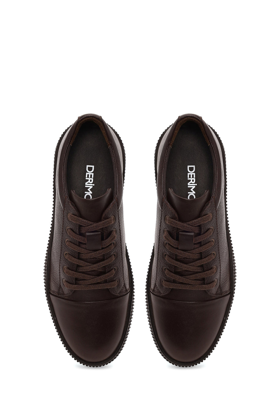 Erkek Kahverengi Bağcıklı Deri Sneaker