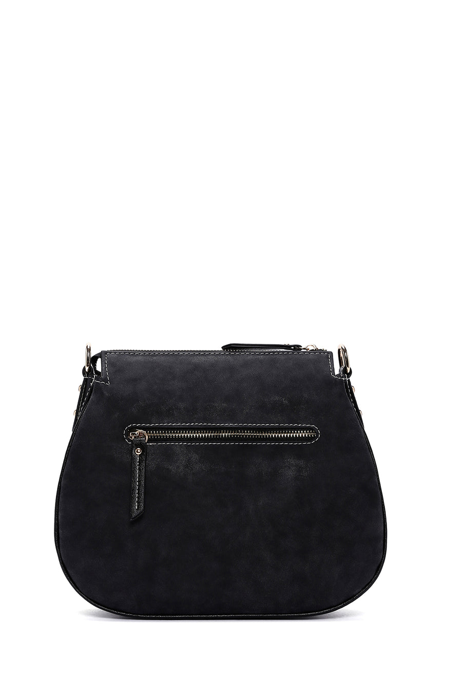 Women's Black Long Strap Nubuck Shoulder Bag