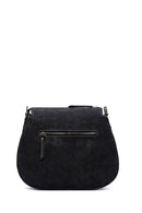 Woman Black Long-Strap Nubuck Crossbody Bag | Derimod