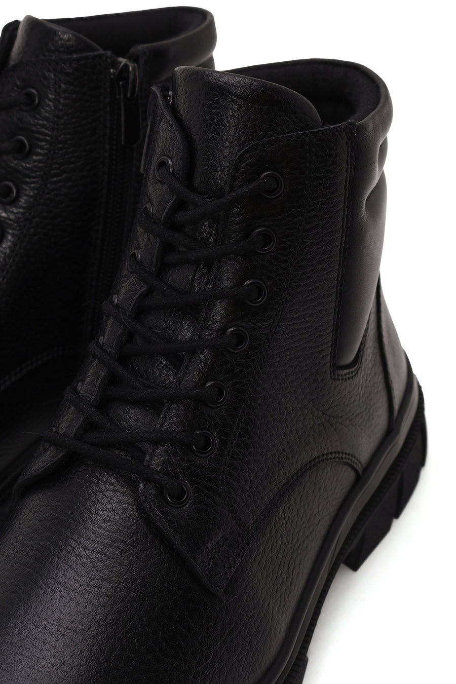 Male Black Zip Closure Leather Combat Boots