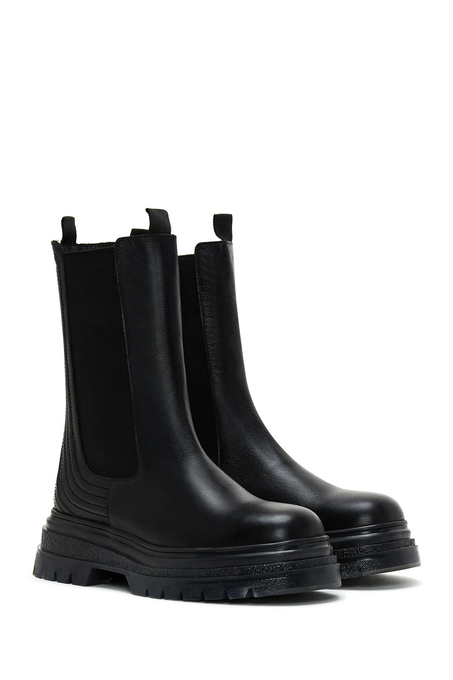 Women's Black Leather Thick Soled Chelsea Boots