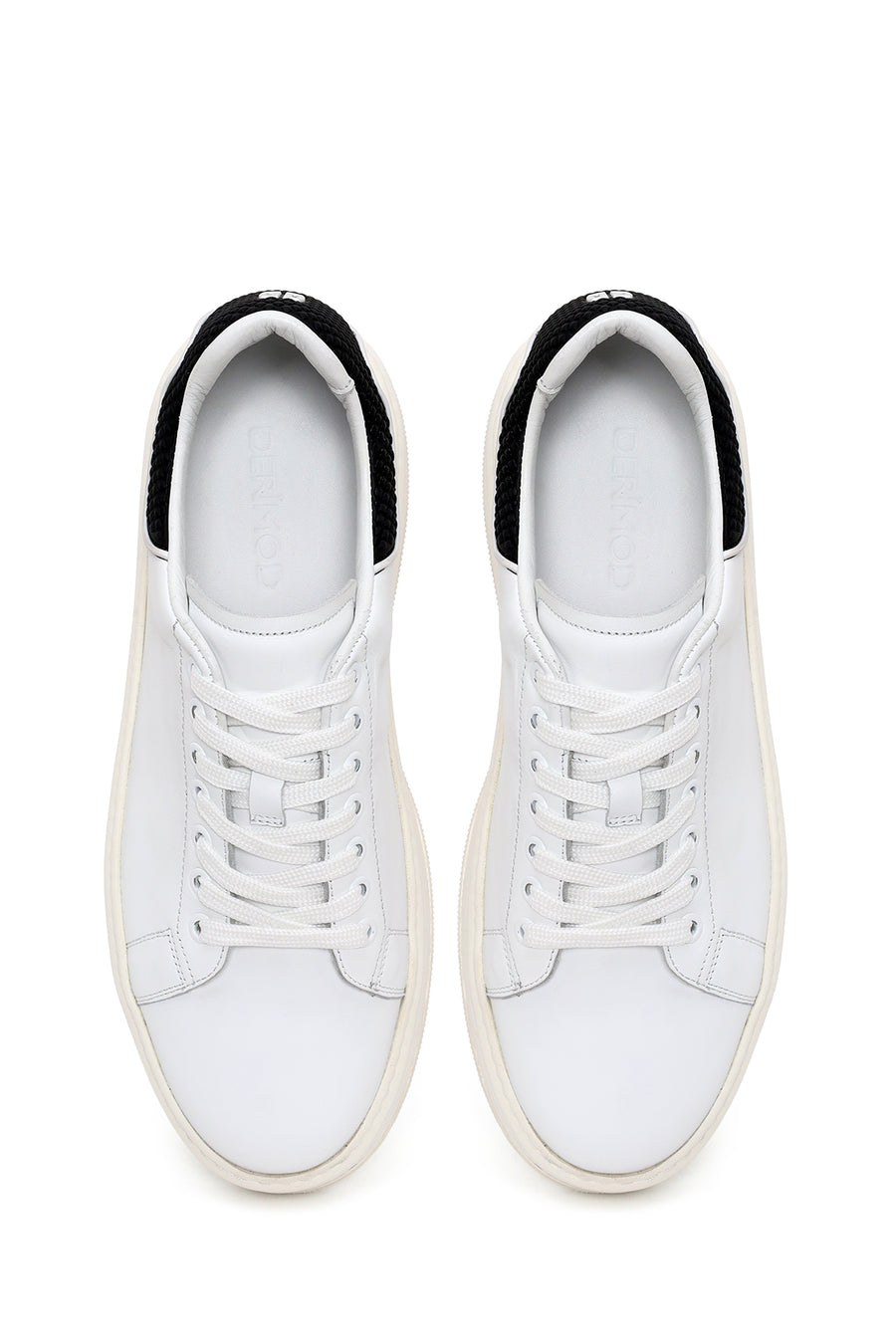 Erkek Beyaz Bağcıklı Kalın Tabanlı Deri Sneaker