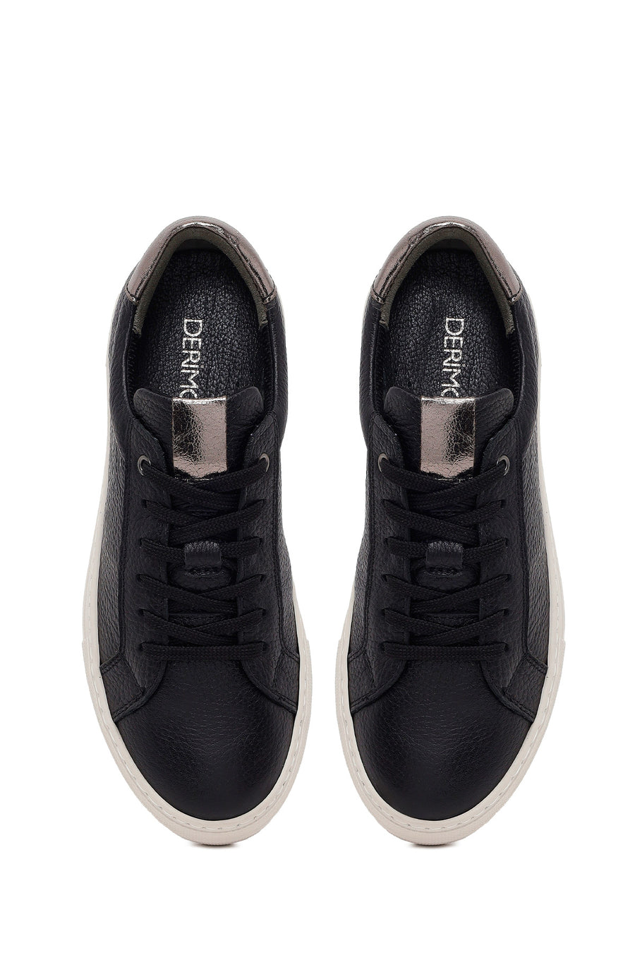 Kadın Siyah Bağcıklı Deri Sneaker