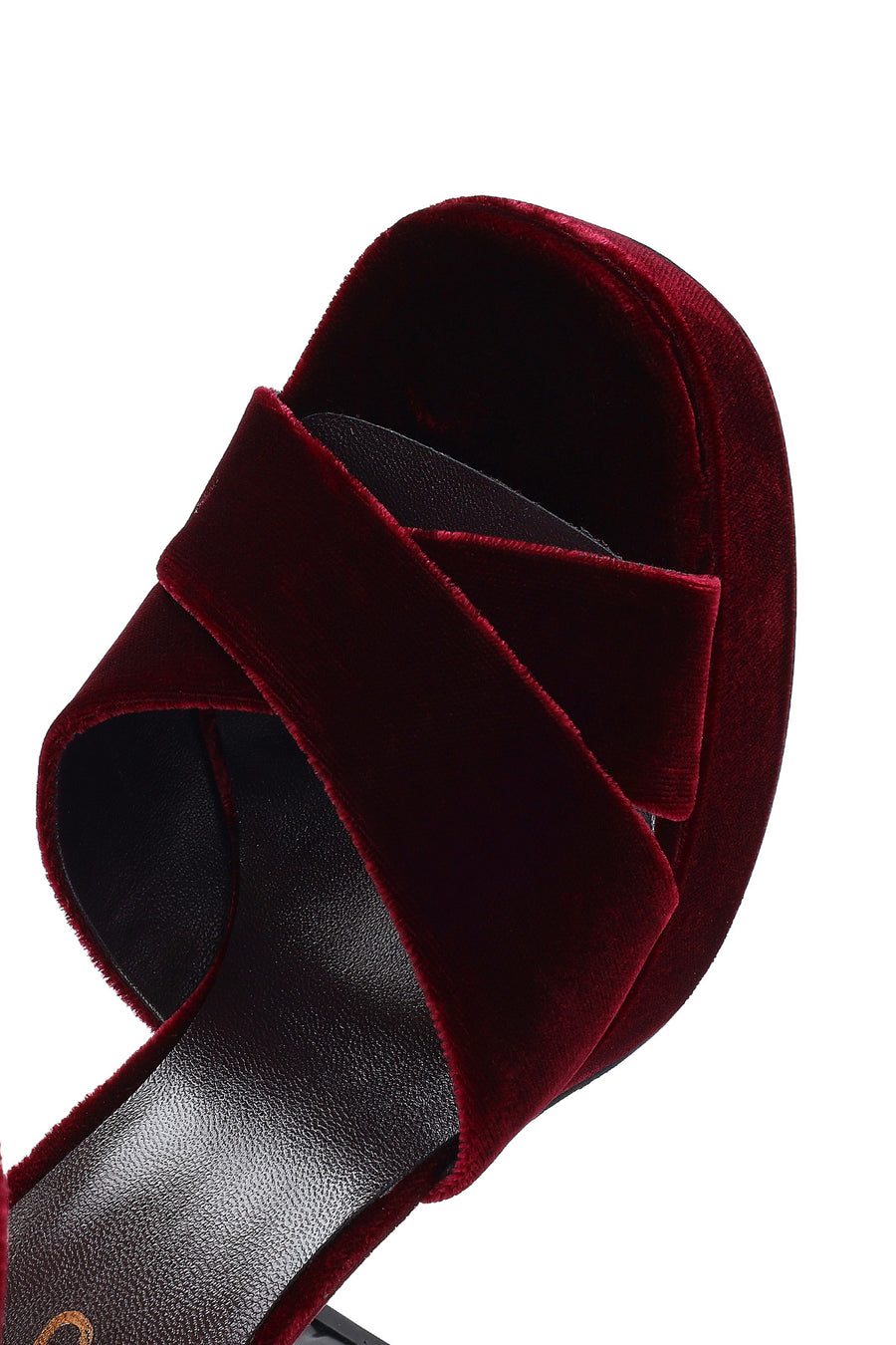 Women's Burgundy Ankle Buckle Platform High Thick Heel Velvet Sandals