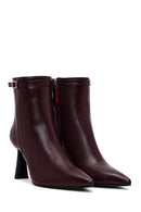 Women's Burgundy Zip-Up Leather Heeled Boots | Derimod