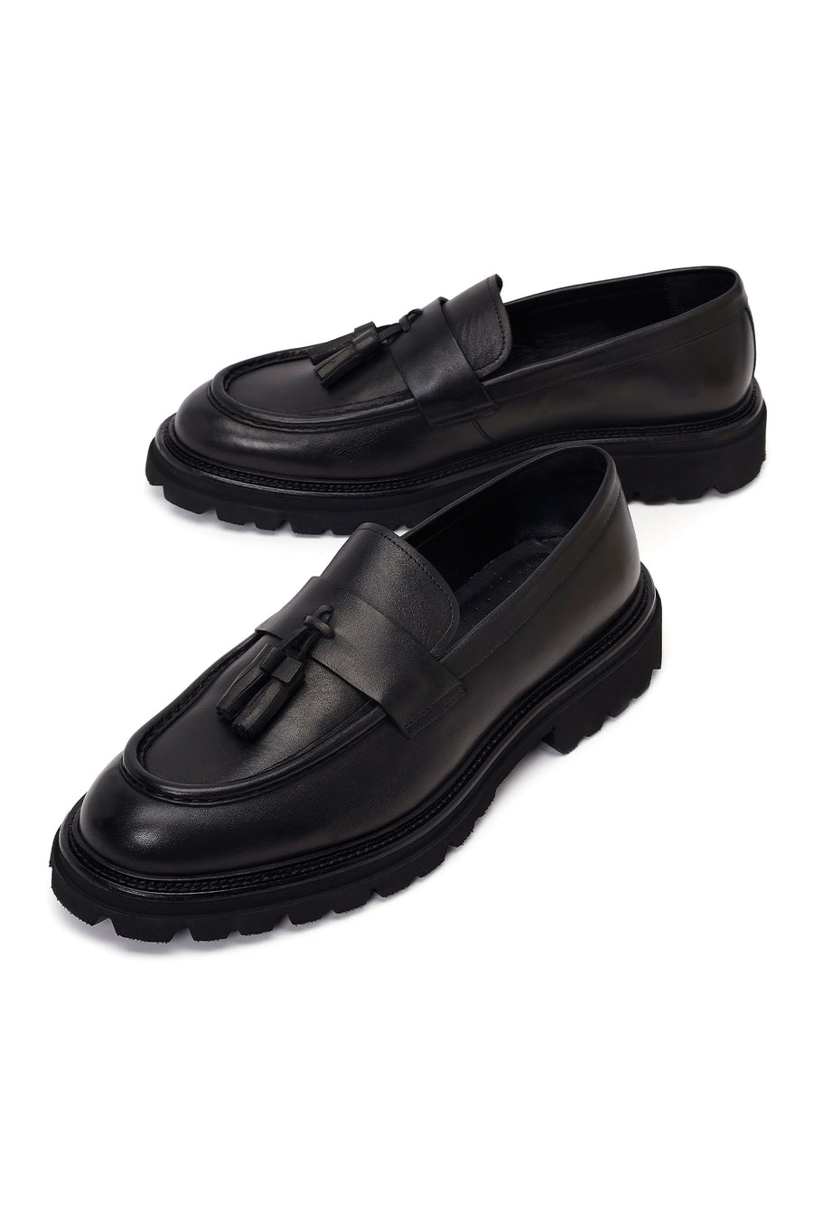Erkek Siyah Püsküllü Deri Casual Loafer