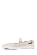 Woman Cream Strappy Leather Ballet Flat | Derimod