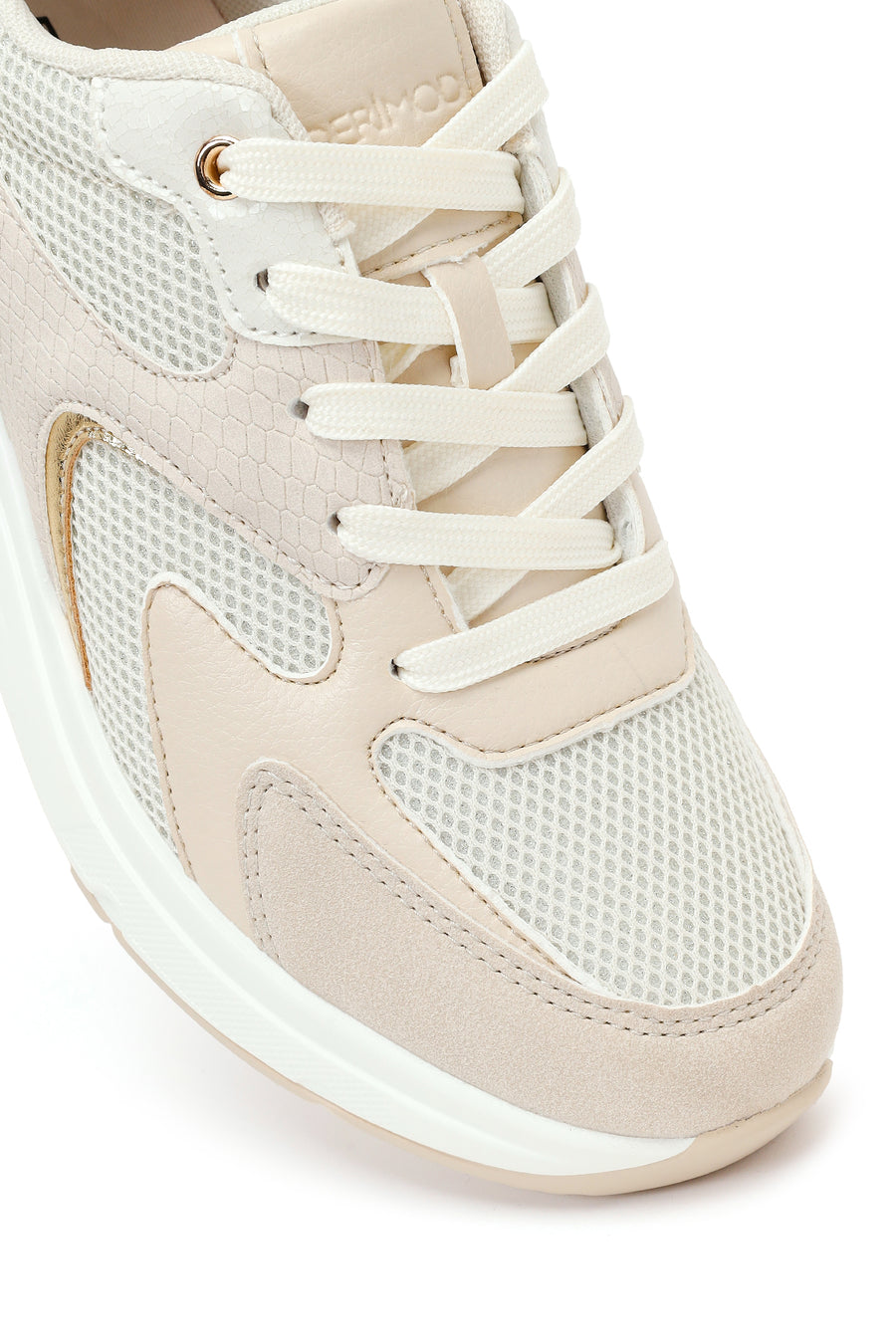 Woman Beige Lace-Up Wedge Sneaker