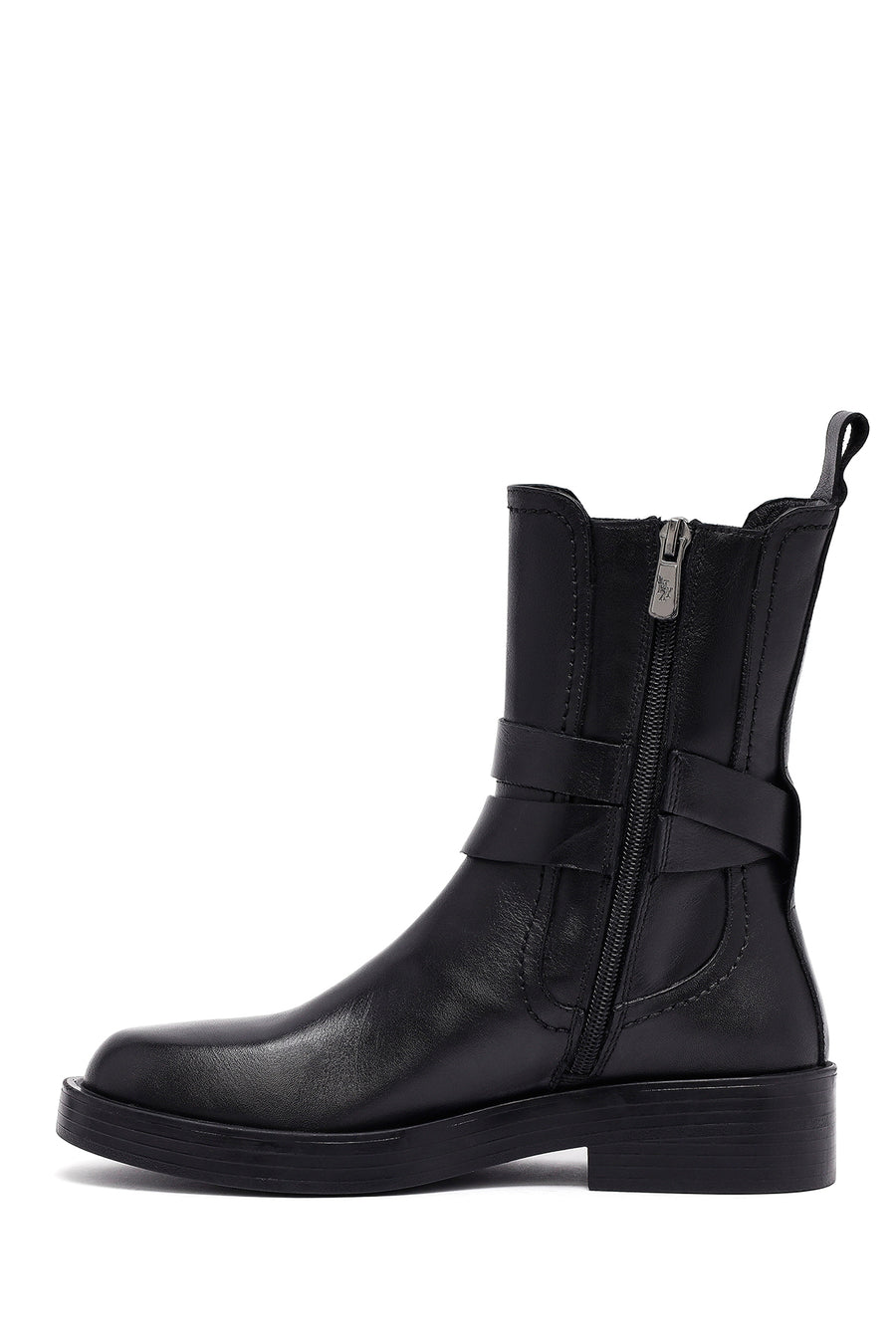 Women's Black Zippered Leather Boots