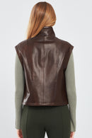 Edwina Women's Brown Leather Jacket with Removable Sleeves | Derimod