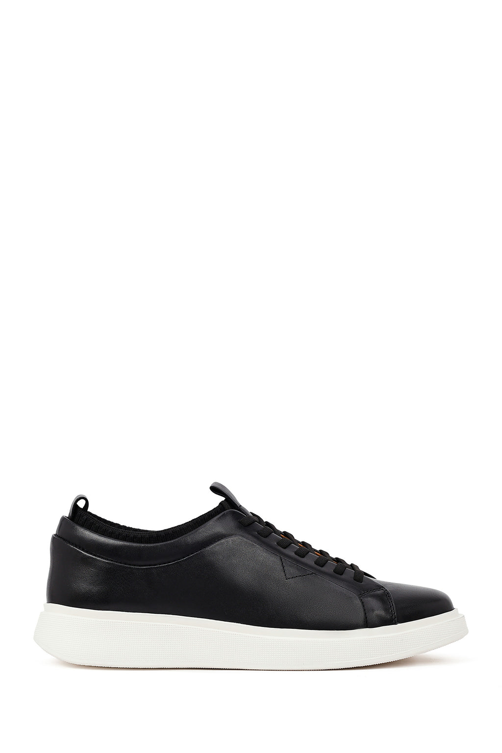 Erkek Siyah Bağcıklı Kalın Tabanlı Deri Sneaker