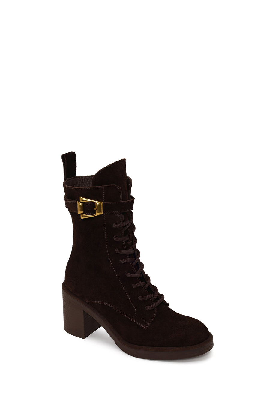 Woman Brown Zip Closure Chunky Heeled Suede Combat Boots
