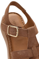 Women's Dark Powder Pink Ankle Buckle Chunky Sole Suede Leather Comfort Sandals | Derimod