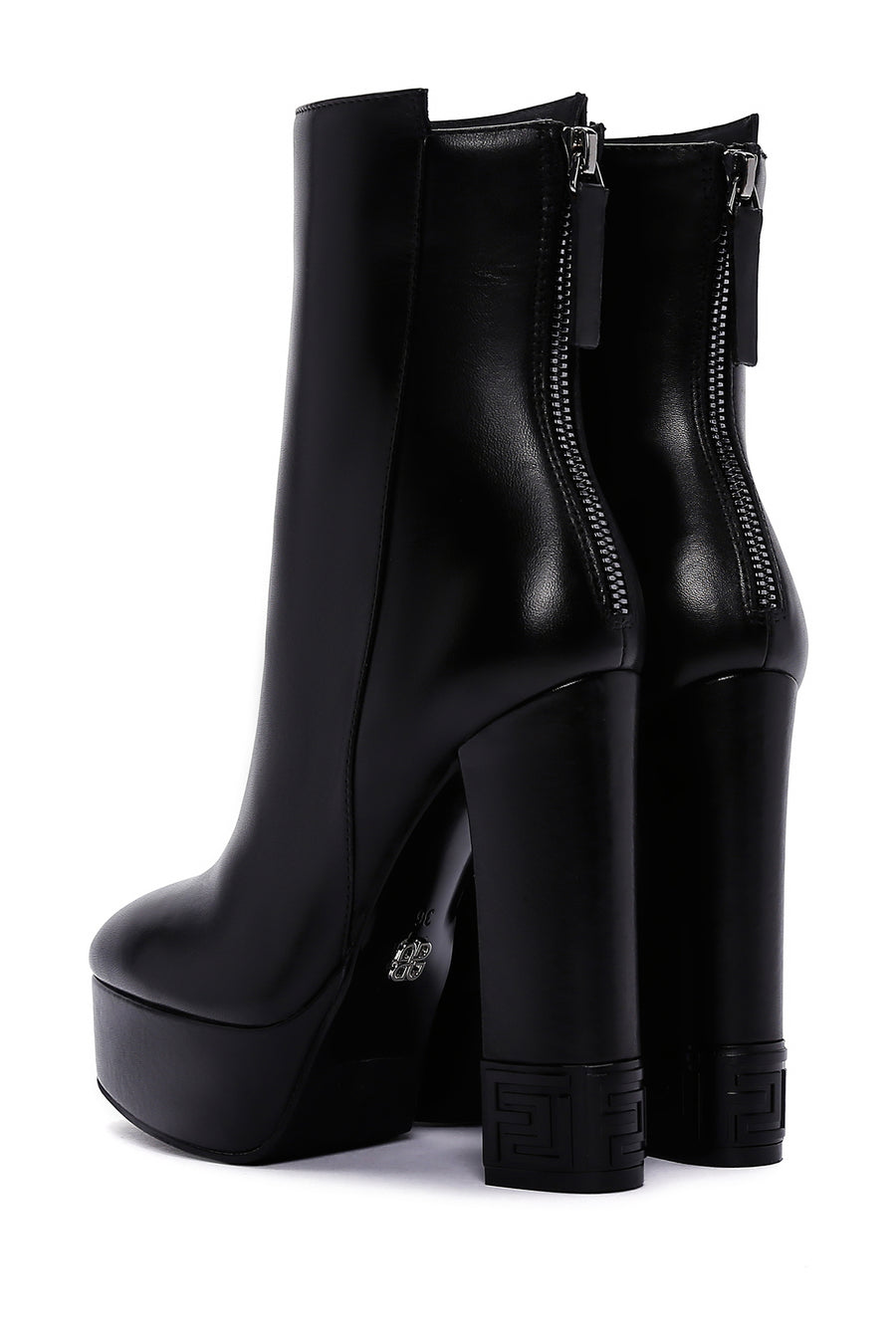 Women's Black High Heeled Platform Leather Boots