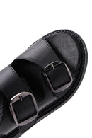 Women's Black Leather Double Buckle Comfort Sandals | Derimod