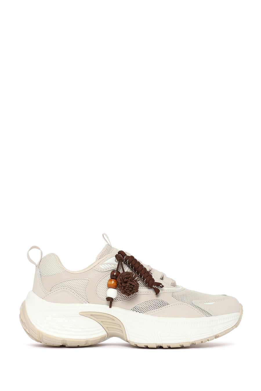 Women's Beige Lace-up Chunky Sole Charm Sneakers 26PFE495814 | Derimod