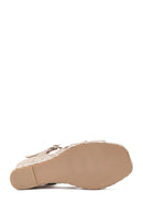 Women's Cream Ankle Buckle Platform Suede Leather Espadrille | Derimod