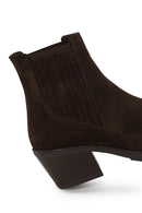 Woman Brown Chunky-Heeled Suede Chelsea Boots | Derimod