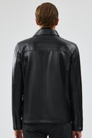 Enzo Men's Black Shirt Collar Leather Jacket | Derimod