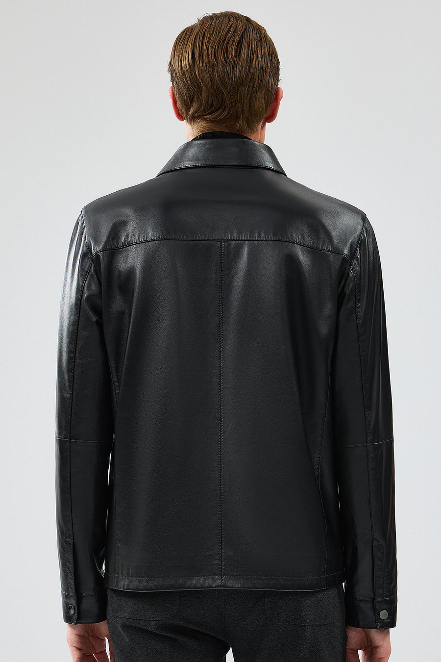 Enzo Men's Black Shirt Collar Leather Jacket
