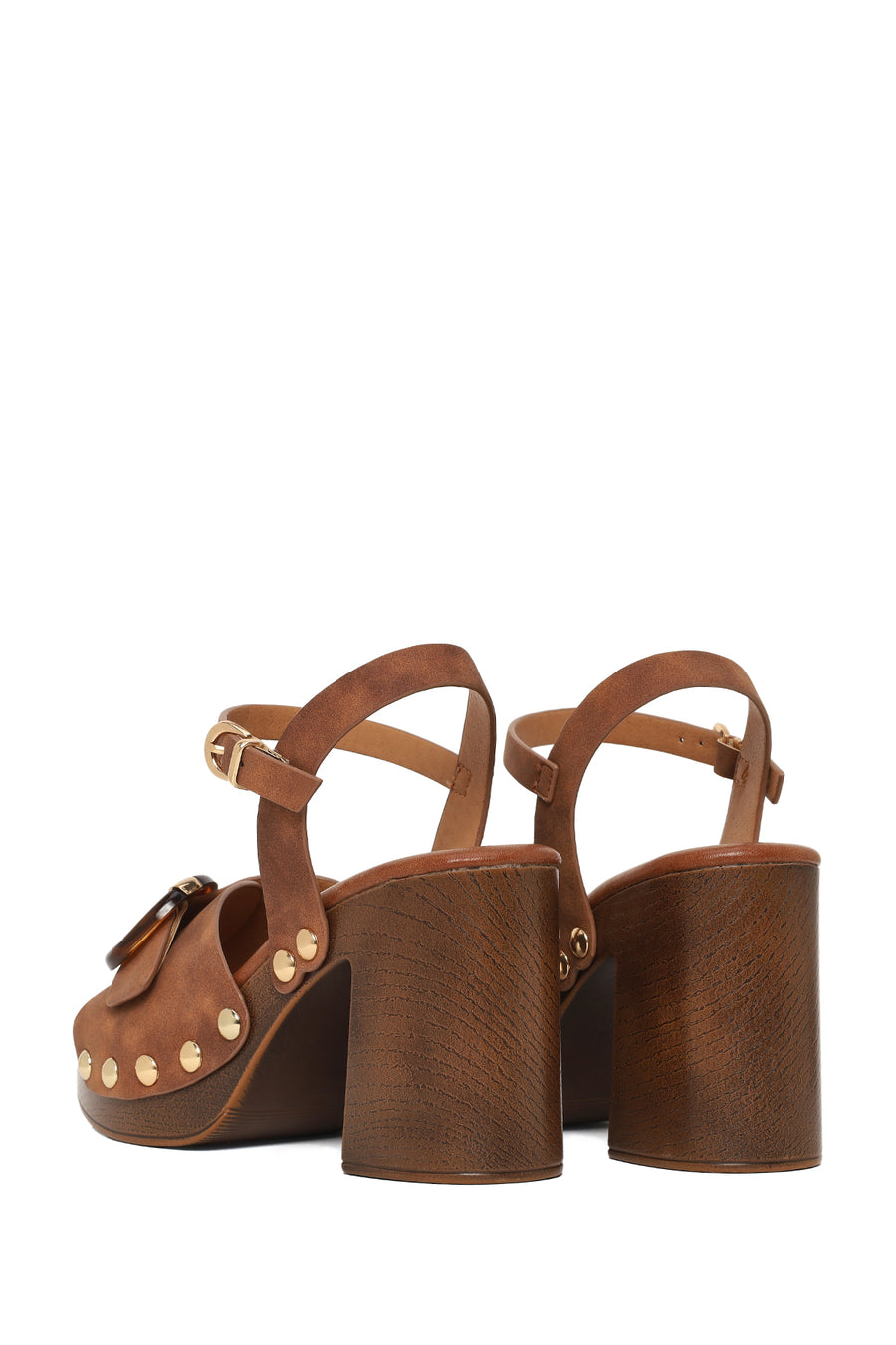 Woman Brown Ankle-Buckle Platform Chunky High-Heel Suede Sandals