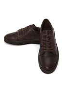 Erkek Kahverengi Bağcıklı Deri Sneaker | Derimod