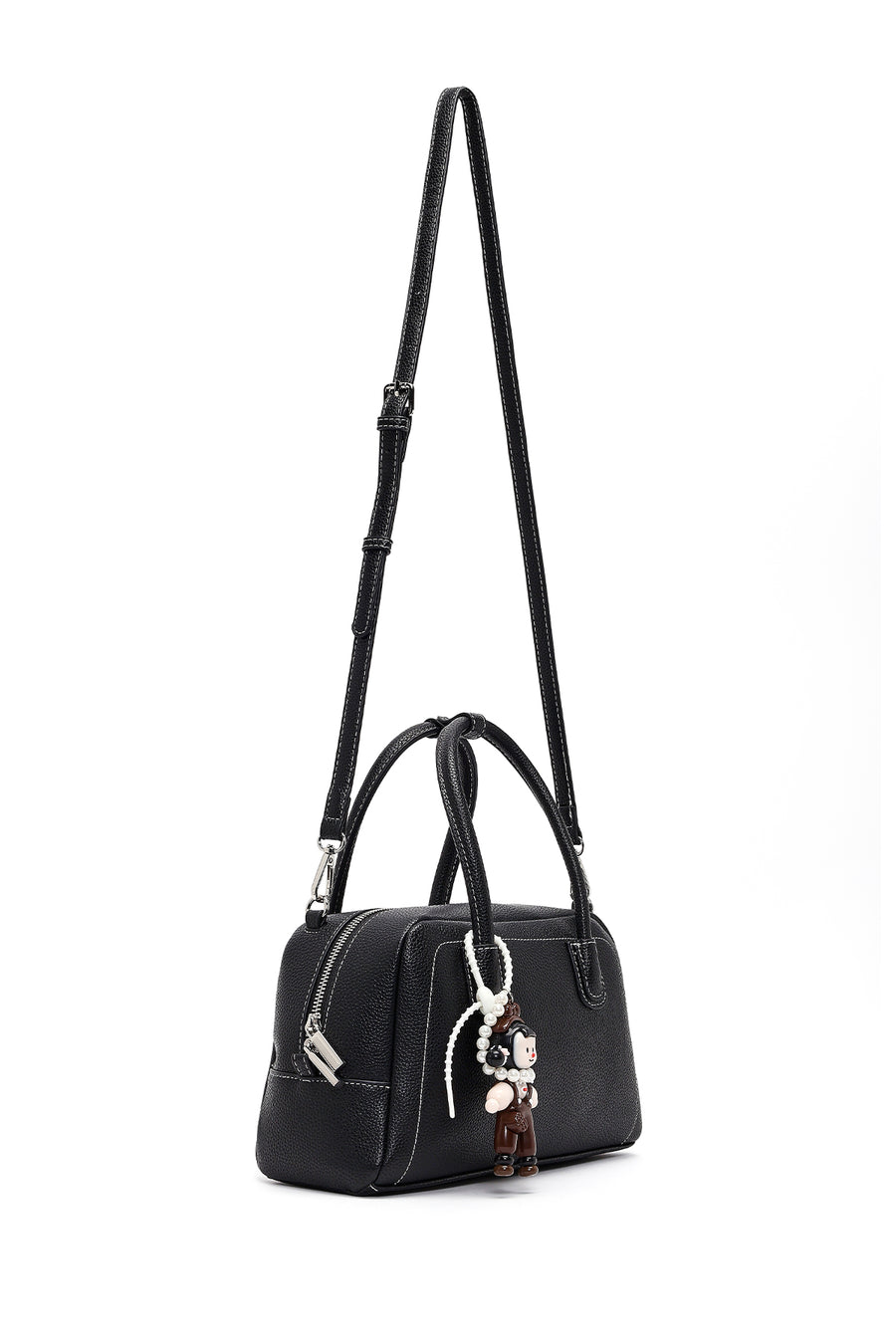 Women's Black Long Strap Charm Handbag