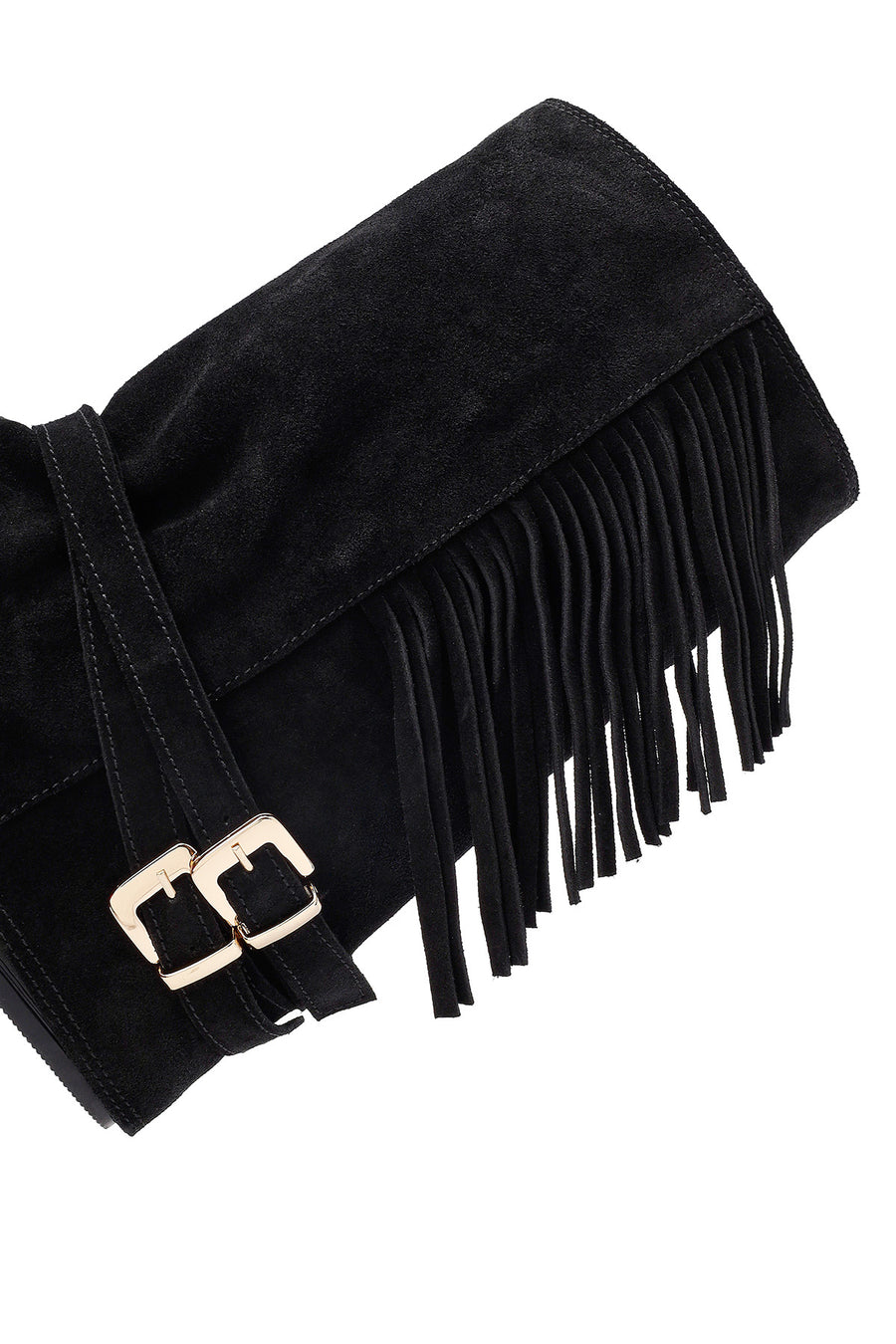 Woman Black Chunky Heel Suede Leather Boat