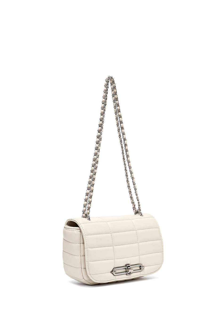 Women's Cream Long Strap Quilted Mini Crossbody Bag