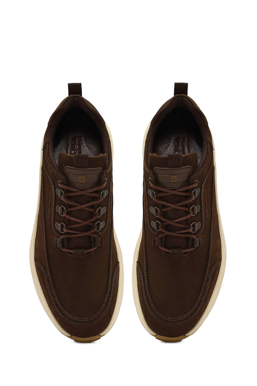 Male Brown Lace-Up Thick-Soled Nubuck Leather Casual Sneaker