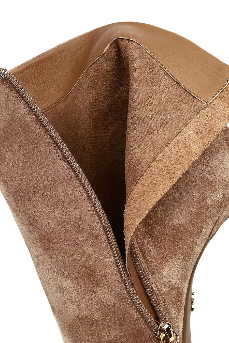 Woman Beige Zip Closure High Thin-Heeled Suede Boots