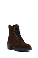 Women's Brown Zippered Thick Heeled Suede Leather Boot | Derimod