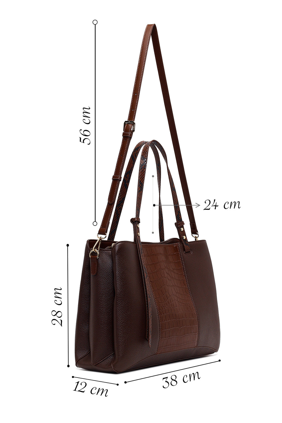 Woman Brown Long-Strap Patterned Shoulder Bag