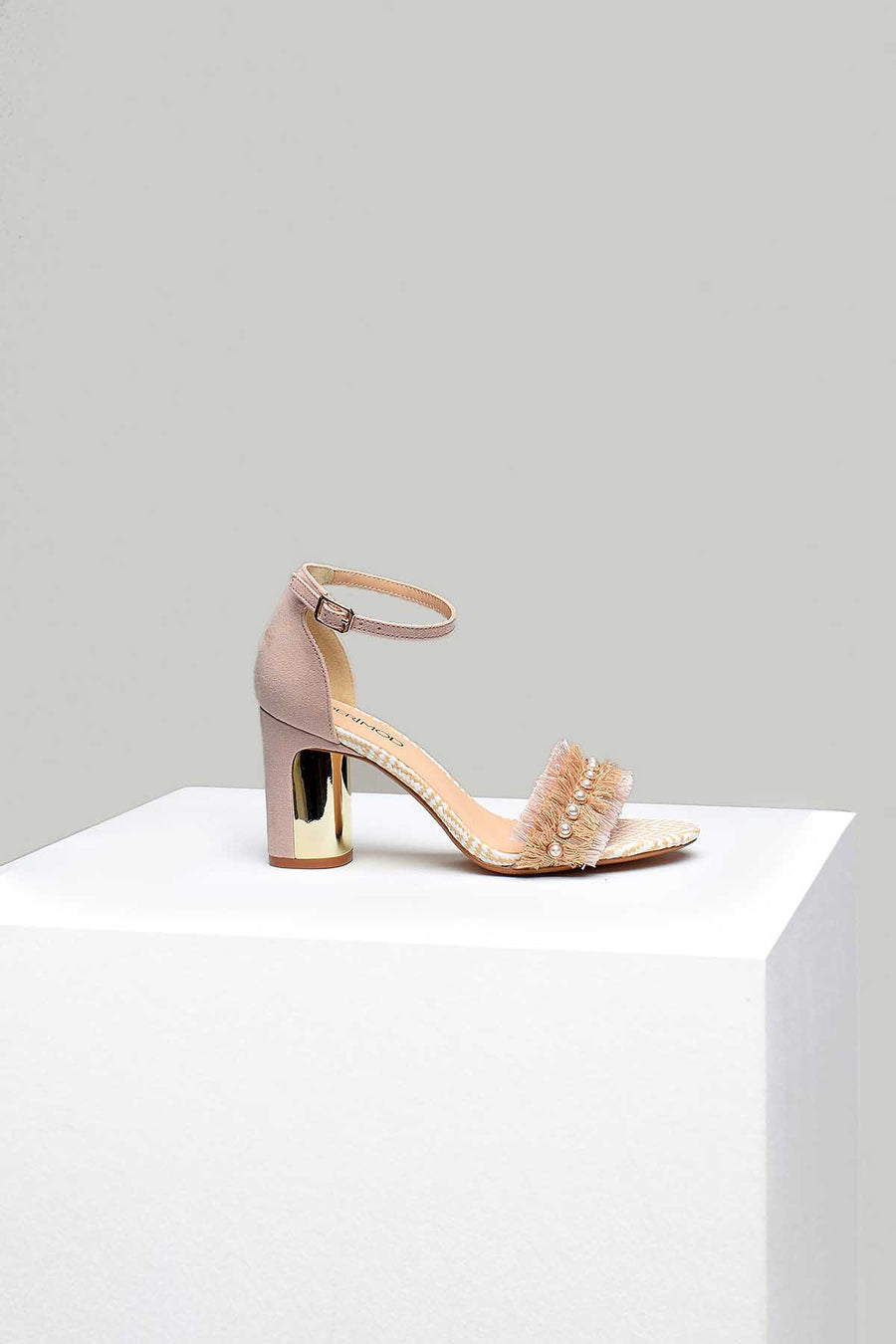 Women's Heeled Sandals with Tassels and Pearl Detail