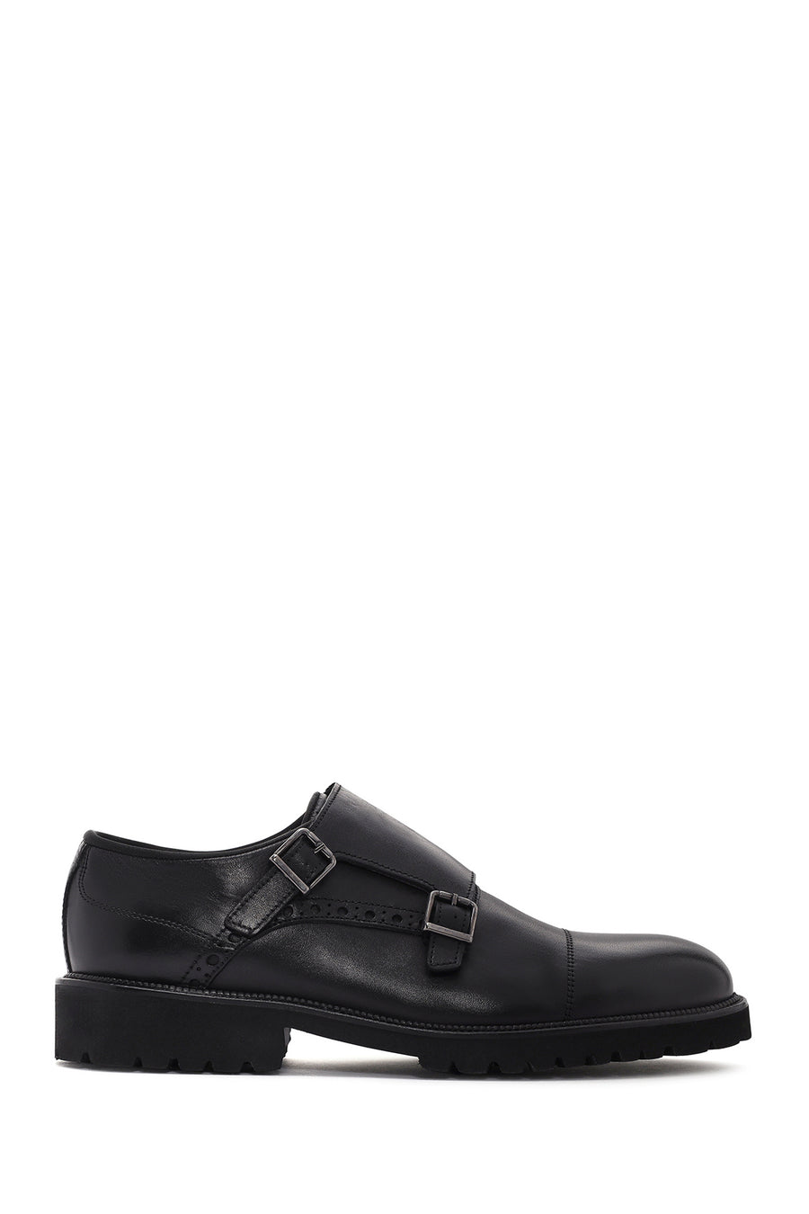 Men's Black Leather Double Buckle Casual Shoes 23WFD600718 | Derimod