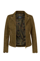 Lara Woman Green Short Suede Leather Jacket | Derimod