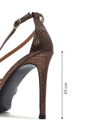 Women's Bronze Ankle Strap Patterned High Thin Heel Leather Shoes | Derimod